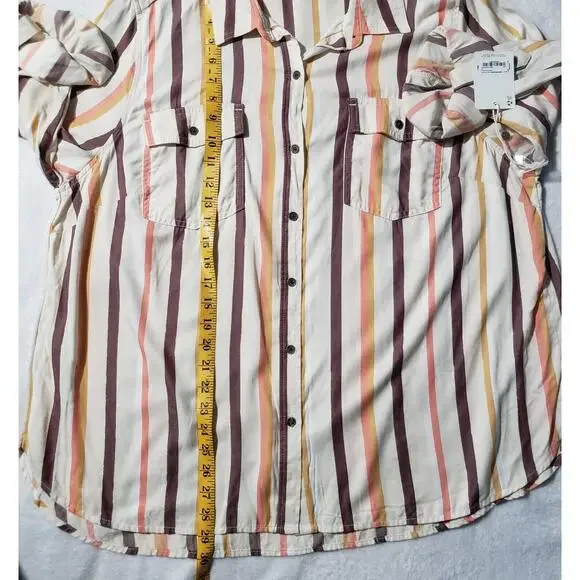 A.N.A. Button up Shirt Women's XL Striped Multicolor Roll‎ Tab Long Sleeve Top - Picture 8 of 9
